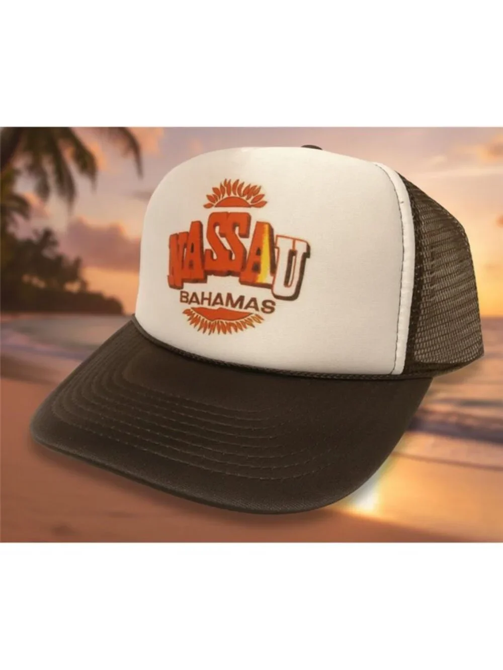 Retro Nassau Bahamas Foam Trucker Hat Brown White Rope Vintage Snapback New
